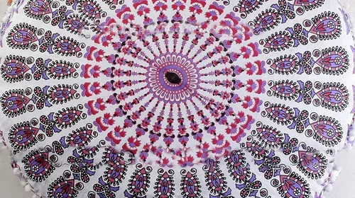 Vista 15 de Cojín otomano con diseño de mandala de langosta, diseño de collage bohemio, decoración de dormitorio, reposapiés, funda de almohada de algodón