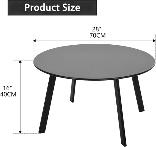 Vista 3 de Mesa de centro para patio, mesa redonda de acero de metal para exteriores, resistente a la intemperie, mesa antioxidante (negro)