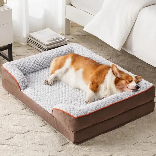 Vista 13 de LEXTRO Cama ortopédica para perros medianos, cama de espuma con diseño de cartoncillo para perros medianos, equipada con funda impermeable extraíble