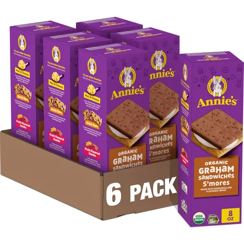 Annie's Galletas de sándwich orgánicas Graham, S'mores, 12 galletas, 8 onzas (paquete de 6)