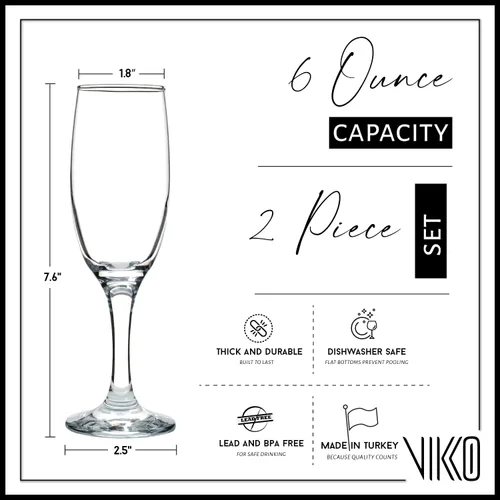 Vista 4 de Vikko Copas de champán, copa de champán tostado de 6 onzas, copas de champán transparentes, juego de 2 elegantes copas de vino espumoso