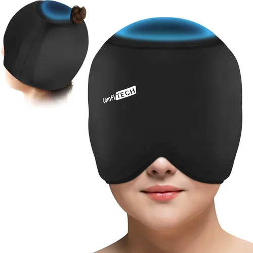 Vista 9 de ComfiTECH Head Ice Pack Wrap con cobertura superior, gorro de gel refrigerante, mediano, color negro