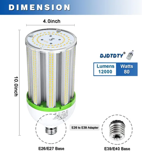 Vista 2 de DJDTDTY Bombilla LED de maíz de 80 W, 100 W, 120 W, 150 W, 200 W, lámpara LED de maíz con base E26 E39, 12000 lúmenes, 5000 K, luz diurna de 110 V