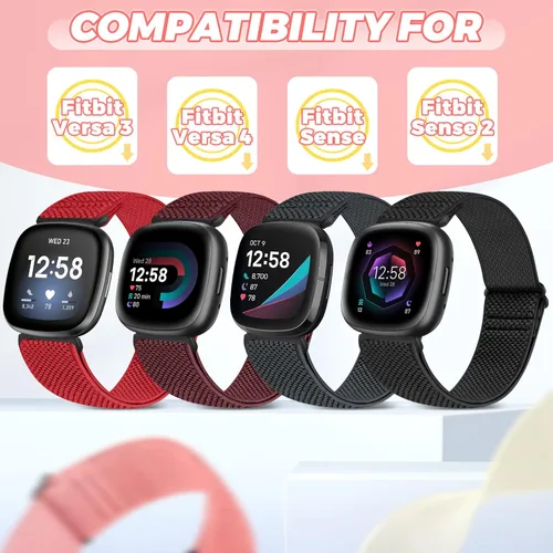 Vista 3 de Vodtian Paquete de 4 bandas elásticas compatibles con Fitbit Versa 4/3 / Sense 2, correas de bucle deportivo de repuesto ajustables de nylon