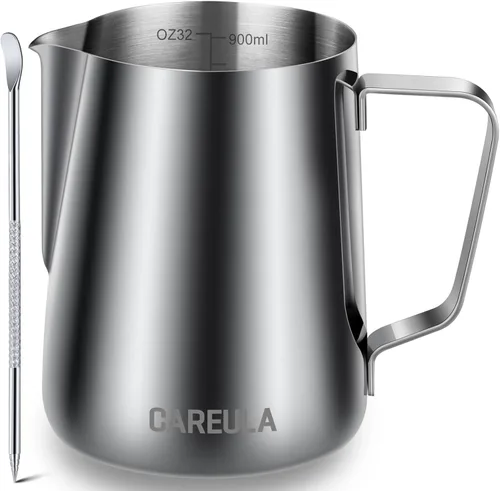 Vista 12 de Jarra de espuma de leche, taza espumadora de leche de acero inoxidable de 12 onzas, jarra de vapor para barra de café, capuchino, accesorios