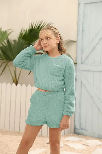 Vista 3 de Mafulus Conjunto de pantalones de dos piezas para niñas, cómodos, ligeros, de manga larga, con bolsillos