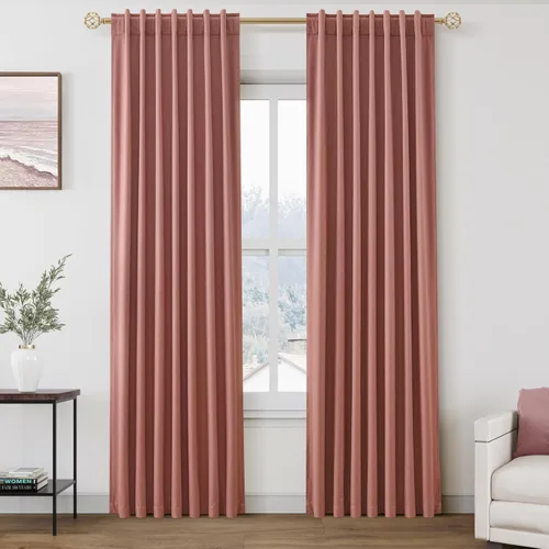Vista 114 de Cortinas de lino verde aguamarina de 102 pulgadas de largo con pestaña trasera, bolsillo para barra, cortinas de lino opacas que absorben el sonido