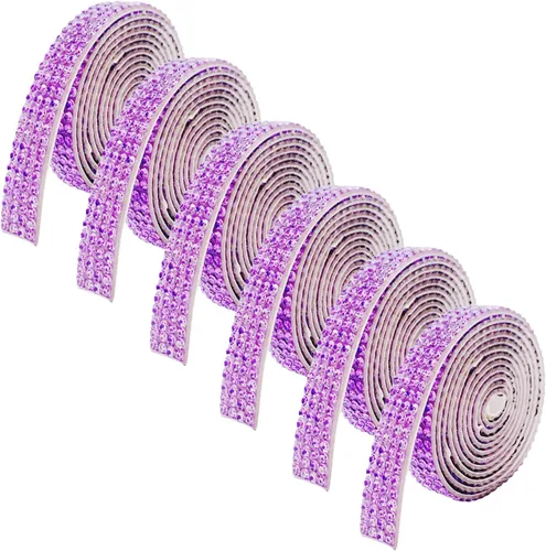 Vista 13 de 6 rollos de cinta autoadhesiva con diamantes de imitación de diamantes de imitación, rollo de cinta adhesiva con tiras de diamantes de imitación