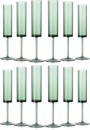 Vista 13 de 12 Piezas de Copas de Champán de Vidrio Ámbar de 5.4 Oz con Tallo Largo, Copas de Champán de Plástico Acrílico, Copas de Vino Espumoso