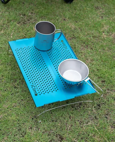 Vista 2 de iClimb Mini mesa plegable individual ultraligera y compacta para mochileros, camping, senderismo, playa, picnic (azul - S)