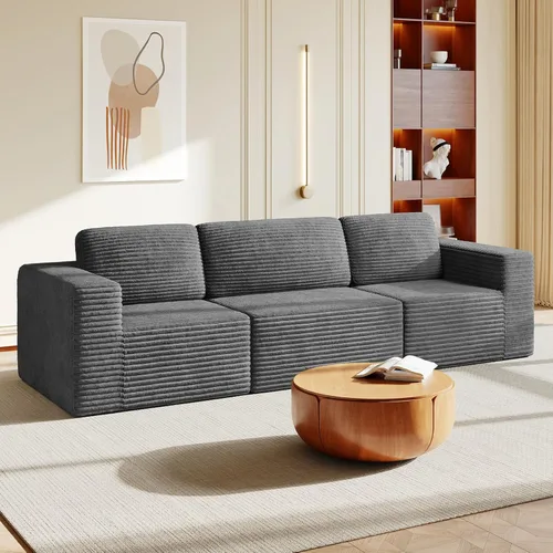 Vista 42 de Vesgantti Sofá modular en forma de U de 119 pulgadas, sofá modular de pana con asiento profundo y soporte de resortes, sofá convertible con 2 Beige
