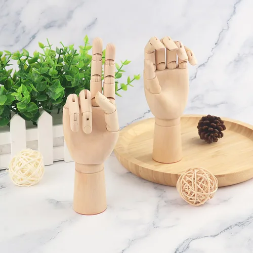 Vista 4 de Modelo de mano de madera, 2 piezas, 7 pulgadas, mano izquierda y derecha, figura de maniquí con para exhibición de joyas a mano, decoración