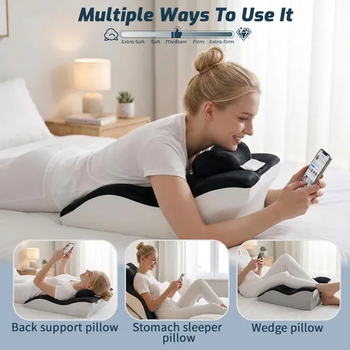 Vista 4 de Ergonomic Wedge Prone Pillow,Multi-Functional Bed Pillow,Reading Pillow,Ideal for Bed Breaks,Massage,Reading,Back Support,Sleeping,Anti Snoring, and