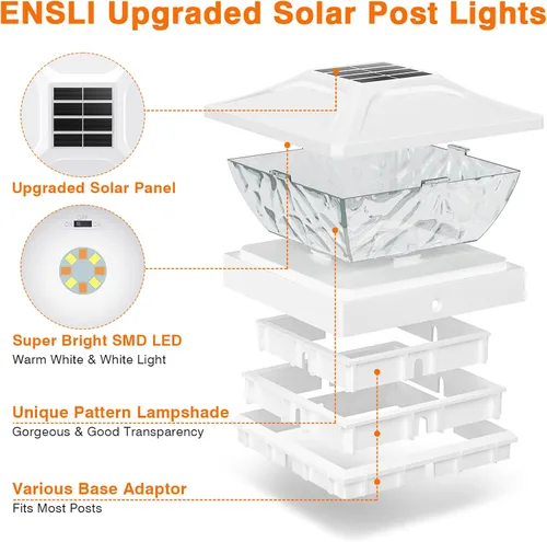 Vista 6 de Luces solares para postes al aire libre, 2 modos, luces solares brillantes para postes al aire libre, impermeables, para postes de valla, luces