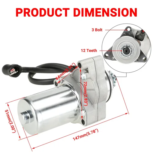 Vista 4 de GREHUA Motor de arranque de 3 pernos y relé solenoide compatible con Tao Tao Coolster 125cc 110cc 50cc Coleman Kazuma Baja Vitacci 4 ruedas Quad