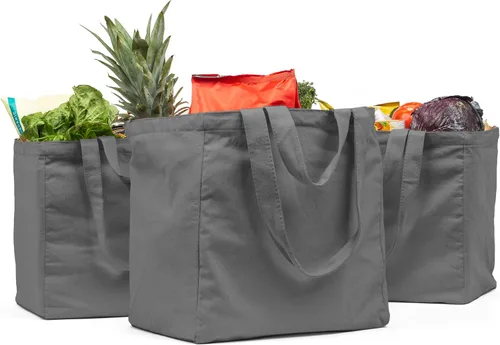 Vista 8 de VeraMia - Juego de 3 bolsas de lona para comestibles XL con bolsillos reales, correa larga para el hombro y asa corta. Resistente, plegable, lavable
