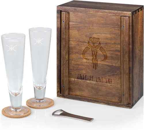 Vista 10 de PICNIC TIME Disney - Juego de vasos de regalo de Mickey Mouse y Minnie Mouse, cristalería grabada de 12 onzas con abrebotellas de madera de acacia