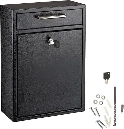 AdirOffice contenedor con traba - Buzón de correo montado en pared., negro, 631-04-BLK