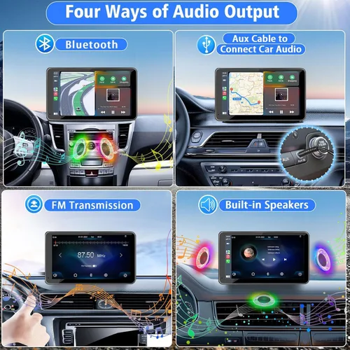 Vista 3 de PASLDA Pantalla inalámbrica portátil Apple CarPlay y Android Auto para automóvil, pantalla táctil HD de 7 pulgadas con enlace de espejo, Bluetooth