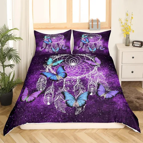 Vista 3 de Erosebridal Juego de ropa de cama de atrapasueños, tamaño individual, juego de funda de edredón bohemia de microfibra de lujo para niños
