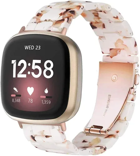 Vista 11 de Pulsera de resina compatible con Fitbit Versa 4 3/Fitbit Versa Sense 2 1, correa ligera para mujeres y hombres con hebilla de metal de acero