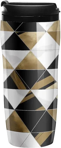Vista 9 de Fashion Modern Black White Gold Triangles Coffee Cup Hot Coffee Travel Mug Reusable Iced Coffee Cups Double Heat Insulation Coffee Mug with