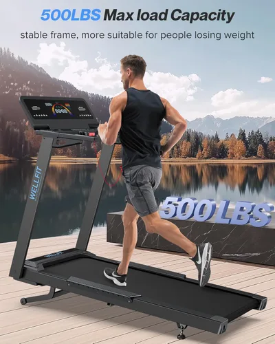 Vista 2 de WELLFIT Caminadora de inclinación automática, caminadora resistente con inclinación del 15% con sensor de pulso, 4.5 HP, 10 MPH, capacidad de 500