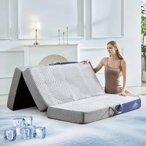 Colchón plegable refrescante, colchón de espuma viscoelástica de 4 pulgadas con efecto transpirable en frío, colchón triple para cama Murphy, cama