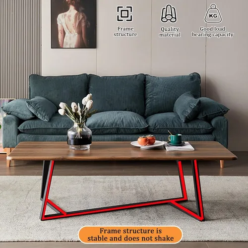 Vista 5 de YVYKFZD Wood Coffee Table, Rectangle Center Table with Metal Frame, Industrial Tea Table for Living Room, Cocktail Table End Table, Easy