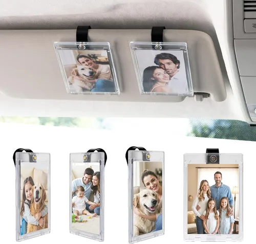 Yuoyar 4 soportes magnéticos para fotos de automóvil para visera, soporte para fotos de automóvil con clips para una fácil visualización, marco de
