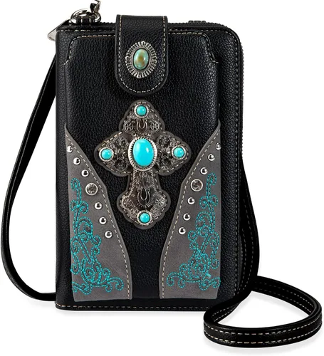 Vista 12 de Montana West Western - Cartera cruzada para teléfono para mujer, con bloqueo RFID, con ranuras para efectivo y bolsillo con cremallera Hoja de arce