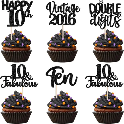 30 piezas de decoración para cupcakes con purpurina de 10 cumpleaños vintage 2014 para cupcakes saludos a 10 fabulosas decoraciones de pasteles para