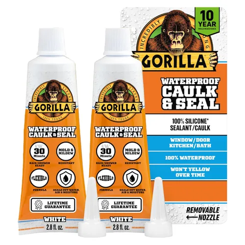 Vista 6 de Gorilla Calafateo 100% de silicona, sellador impermeable, tubo de compresión de 2.8 onzas (paquete de 1) – Transparente – 10 años resistente al moho