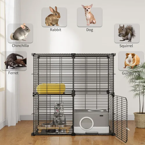 Vista 4 de YITAHOME Jaula para gatos de 2 niveles para interiores, jaula para gatos al aire libre, para animales pequeños, corralito para mascotas, perrera