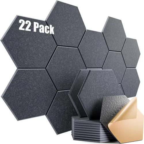 Vista 84 de Paquete de 12 paneles acústicos autoadhesivos de 12 x 10 x 0.4 pulgadas, paneles de espuma a prueba de sonido con alta densidad, diseño forrado