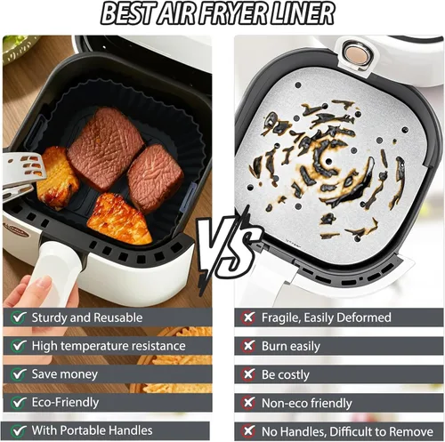 Vista 4 de Komzon Forros de Silicona para Freidora de Aire 3 PCS, Forros para Freidora de Aire Reutilizables, Forros de Silicona para Canasta de Freidora