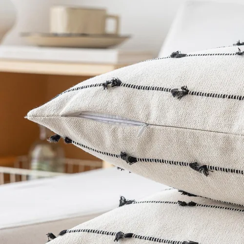 Vista 3 de YEENAASY Fundas de Cojines Decorativos Boho 16x16 Juego de 2 Modernas Estilo Granja Funda de Cojín Decorativa con Mechones Fundas de Almohadas