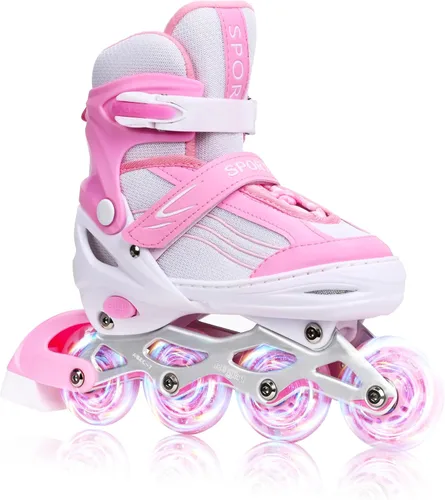 Pink Kids Inline Skates for Girls with Full Wheels Illuminating, Adjuatable Mens and Womens Roller Skates Blades for Beginner in Outdoor and Indoor