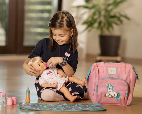Vista 8 de HappyVk - Bolsa de pañales rosa para muñecas con cambiador de muñecas- Bolso para niñas - Unicornio