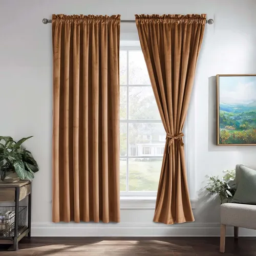 Vista 90 de JIUZHEN Cortinas de terciopelo rosa de 108 pulgadas para sala de estar, cortinas opacas extralargas para dormitorio, bolsillo para barra, protección