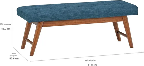 Vista 8 de Yaxa Basics - Banco moderno tapizado con botones capitoné Haraden, azul, 16 x 44 x 17 pulgadas