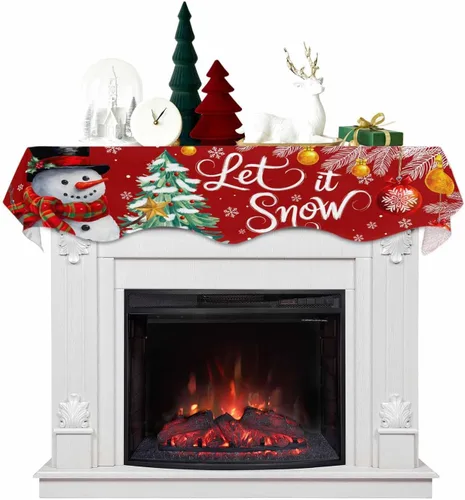 Vista 9 de Bufanda de Navidad gris para chimenea, muñeco de nieve gris para chimenea, decoración de mantel de Navidad con copo de nieve de invierno, cubierta