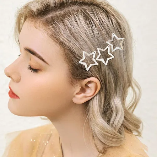 Vista 7 de Pinzas para el cabello Y2K de la década de 2000, pasadores de pelo antideslizantes, accesorios para el cabello de estrella plateadas, pinzas