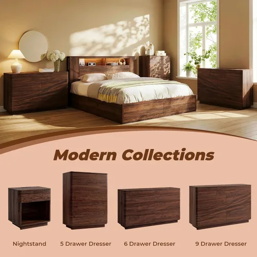 Vista 3 de ACCOHOHO Cómoda moderna de 5 cajones para dormitorio, cómoda de madera de 42 pulgadas de alto con gran almacenamiento, cómoda sin asas para sala