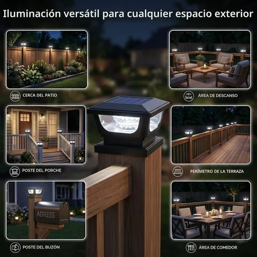 Vista 8 de Paquete de 2 luces solares para tapa de poste, IP65, impermeables, 120 lúmenes, 6500 K, blanco frío, negro Auto Dusk-to-Dawn Lighting, Fits 3x3