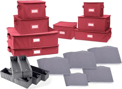 Vista 10 de Covermates Keepsakes - Caja de almacenamiento de platos, apilable, asas reforzadas, almacenamiento de porcelana, beige jaspeado