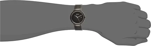 Vista 6 de SEIKO Essenstial Reloj de pulsera para hombre, esfera negra con fecha de rayos solares, caja y pulsera delgada de acero inoxidable, acabado de iones