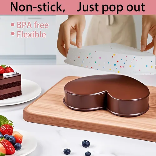 Vista 4 de saphe Moldes de silicona para pasteles de 10 pulgadas, moldes para hornear en forma de corazón, juego de 4 moldes para tartas, tarta de queso