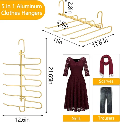 Vista 7 de Perchas de aluminio para pantalones que ahorran espacio, 5 capas multifuncionales, sin olor, libre de óxido, organizador de armario resistente