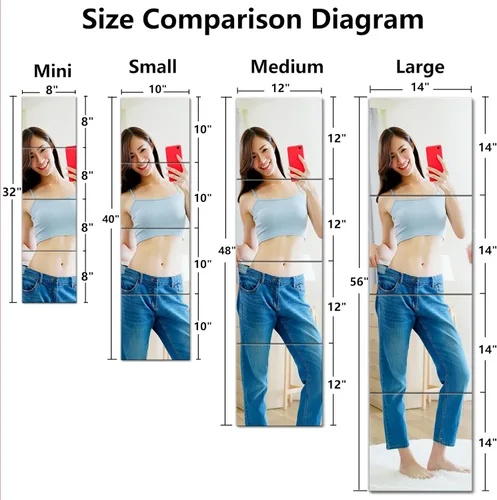 Vista 6 de Espejo de pared irrompible de longitud completa, espejos para dormitorio, espejo sobre la puerta, 2 piezas de 24 x 14 pulgadas, acrílico